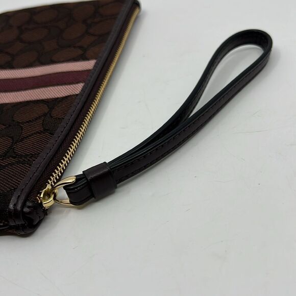 Coach Large Wristlet in Signature Jacquard with Stripe Brown/Pink Multi  F43009 - Picture 10 of 16